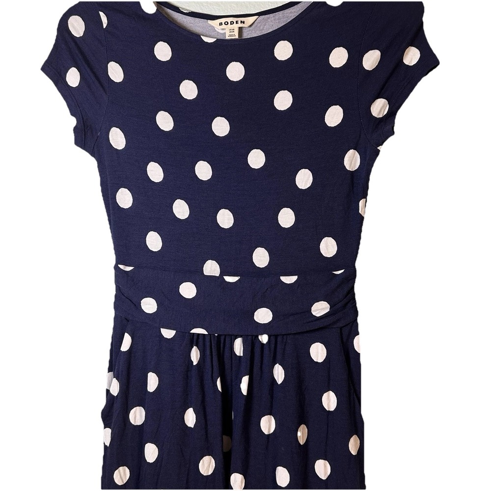 Boden Amelie Jersey Midi‎ Dress size 2R Has Pockets Blue Polka Dots